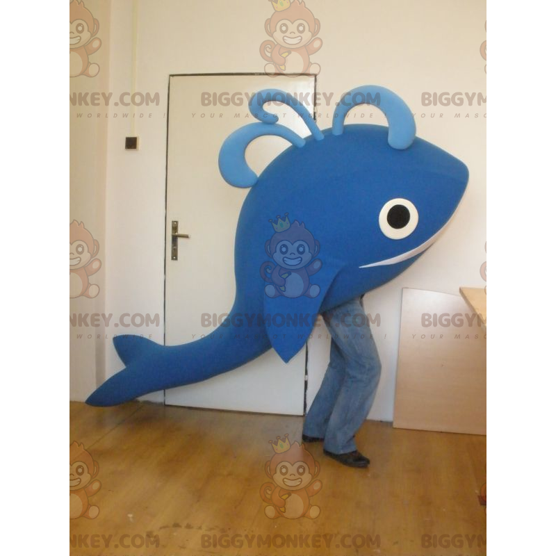Kostium maskotka uśmiechnięty olbrzymi płetwal błękitny