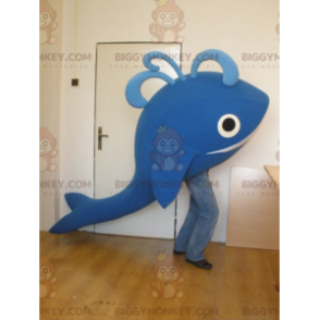 Hymyilevä jättiläinen sininen valas BIGGYMONKEY™ maskottiasu -