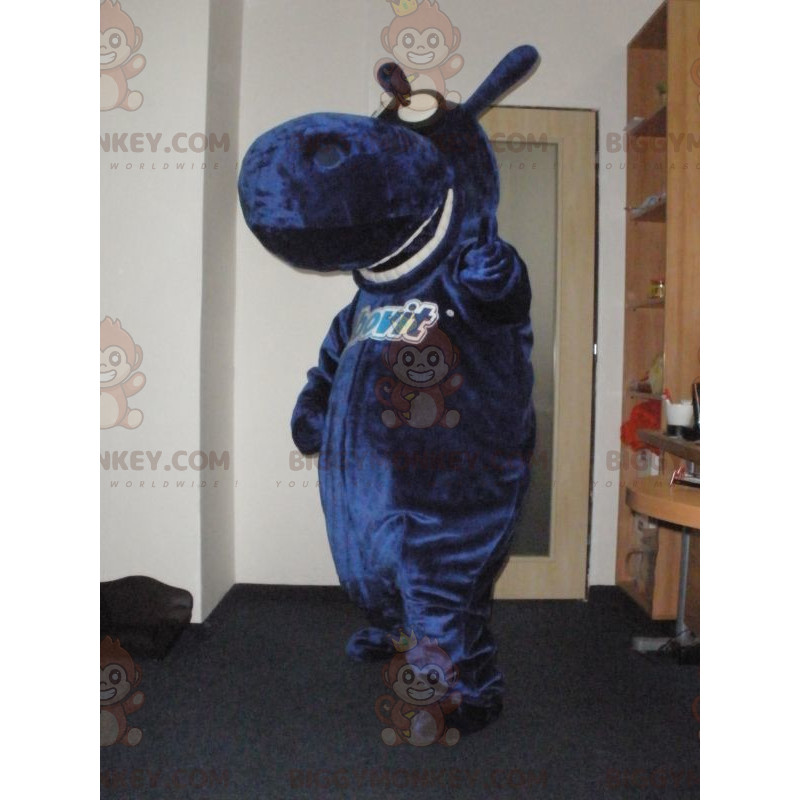 Traje de mascote de hipopótamo azul gigante engraçado