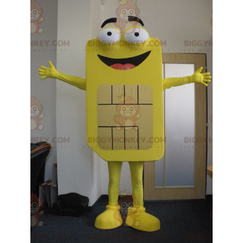 Riesiges gelbes BIGGYMONKEY™-Maskottchen-Kostüm mit SIM-Karte.