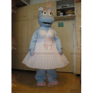 Kostium maskotki BIGGYMONKEY™ Niebieski hipopotam w białej