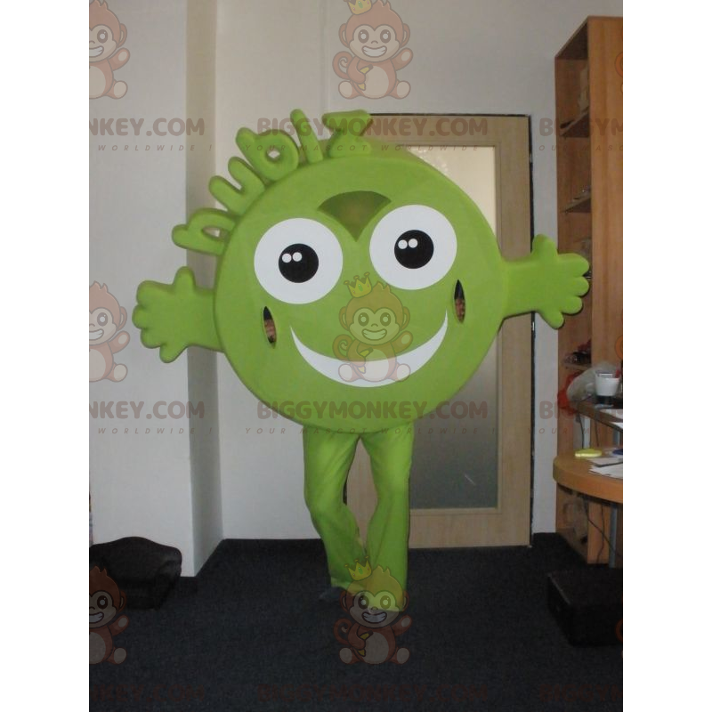 BIGGYMONKEY™ Maskottchen-Kostüm „Hubiz“, grün, rund, lächelnd -