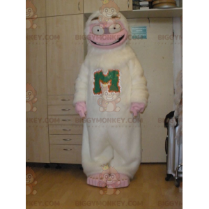 Costume de mascotte BIGGYMONKEY™ de yéti blanc et rose très