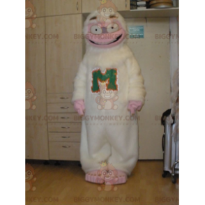 Costume de mascotte BIGGYMONKEY™ de yéti blanc et rose très