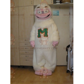 Super zábavný bílý a růžový kostým maskota Yeti BIGGYMONKEY™ –