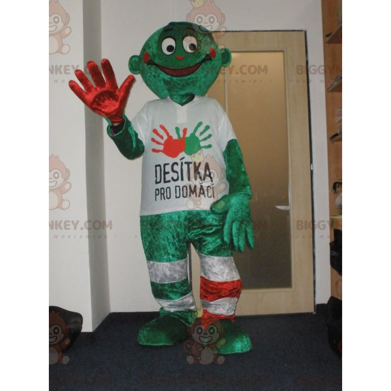 Costume de mascotte BIGGYMONKEY™ de bonhomme vert. Costume de