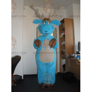 Blå og brun Caribou Moose BIGGYMONKEY™ maskotkostume -