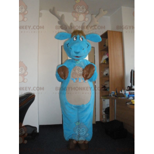 Costume de mascotte BIGGYMONKEY™ d'élan de caribou bleu et