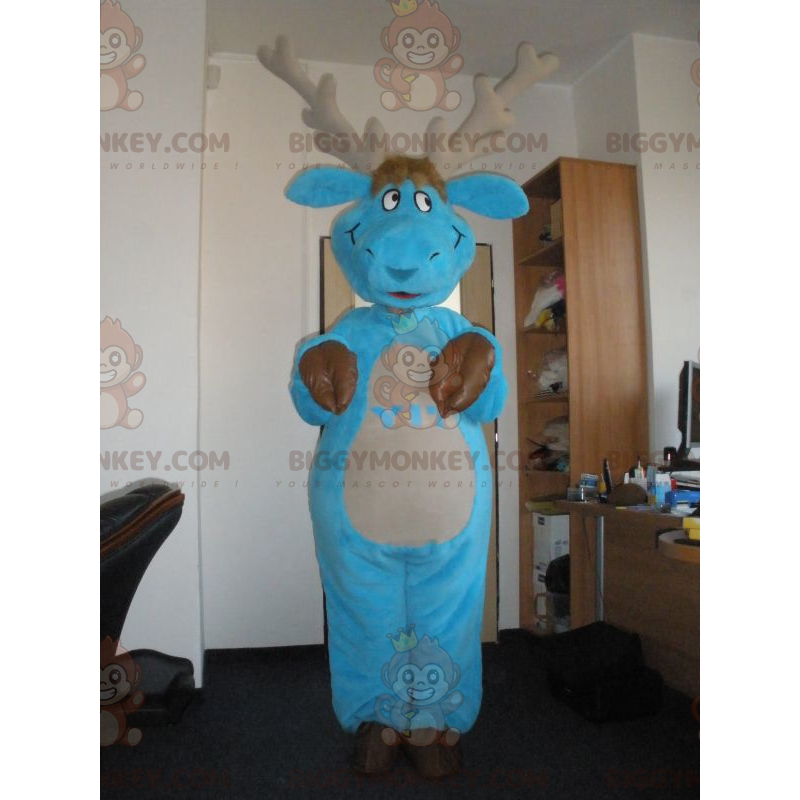 Blauw en bruin Caribou Moose BIGGYMONKEY™ mascottekostuum -