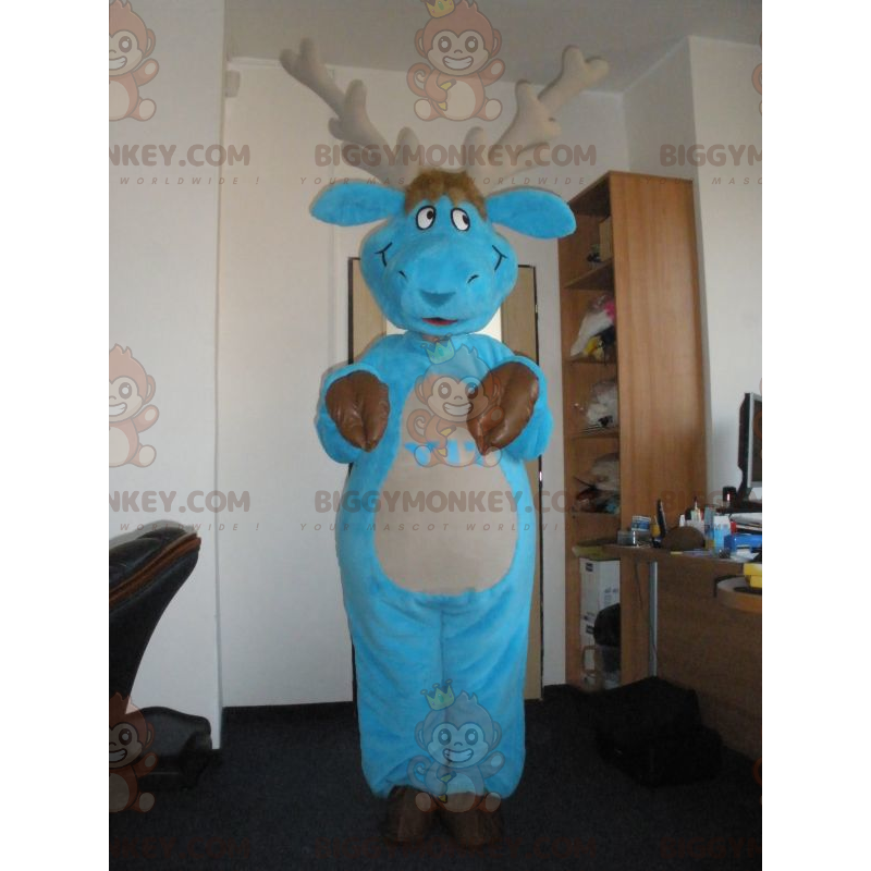 Blå och brun Caribou Moose BIGGYMONKEY™ maskotdräkt -