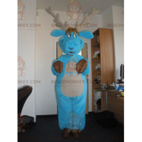Blaues und braunes Karibu-Elch-BIGGYMONKEY™-Maskottchen-Kostüm