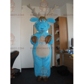 Costume de mascotte BIGGYMONKEY™ d'élan de caribou bleu et