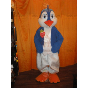 BIGGYMONKEY™ Mascot Costume Blue and White Penguin with Orange