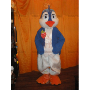 Traje de mascote BIGGYMONKEY™ Pinguim azul e branco com bico