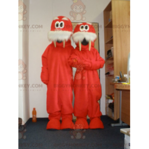2 mascote BIGGYMONKEY™ de morsas vermelhas e brancas. 2 morsas