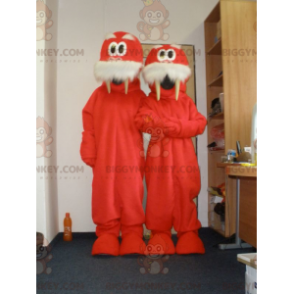 Duo de mascottes BIGGYMONKEY™ de morses rouges et blancs. 2