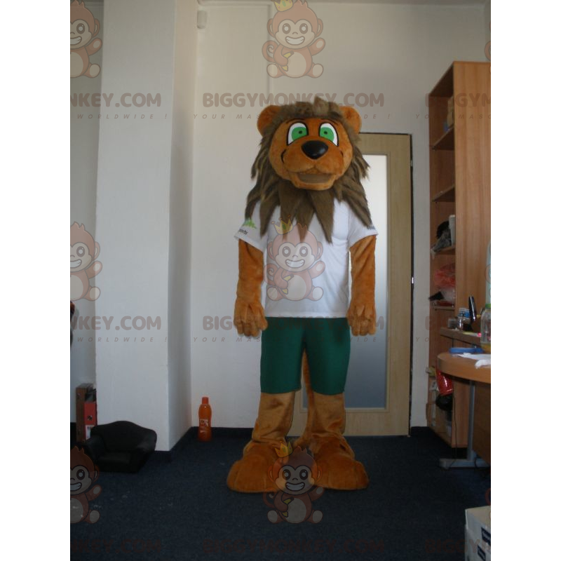 Brunt och brunt lejon med gröna ögon BIGGYMONKEY™ maskotdräkt -