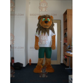 Brun og solbrun løve med grønne øjne BIGGYMONKEY™ maskotkostume