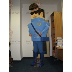 Modrý kostým kurýrního pošťáka BIGGYMONKEY™ maskota –