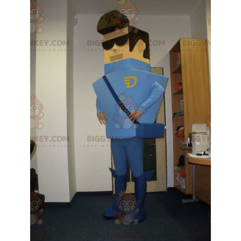 Modrý kostým kurýrního pošťáka BIGGYMONKEY™ maskota –