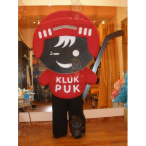 BIGGYMONKEY™ Mascot Costume of Hockey Player in Red and Brown