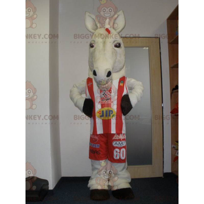 Realistic White Horse BIGGYMONKEY™ Mascot Costume In Sportswear