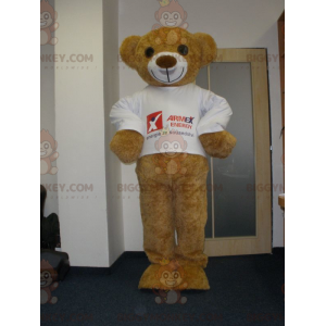 Sehr lächelnder beige Teddybär BIGGYMONKEY™ Maskottchen-Kostüm