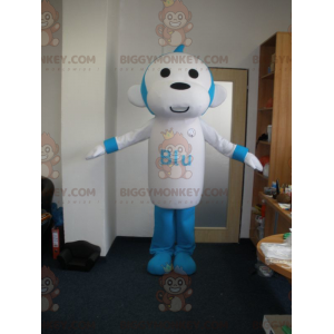 Costume de mascotte BIGGYMONKEY™ de singe bleu et blanc.