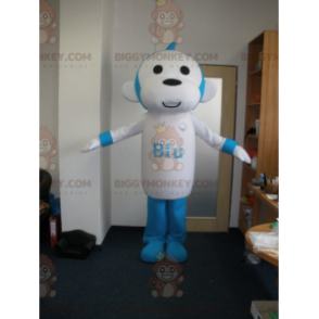 Costume de mascotte BIGGYMONKEY™ de singe bleu et blanc.
