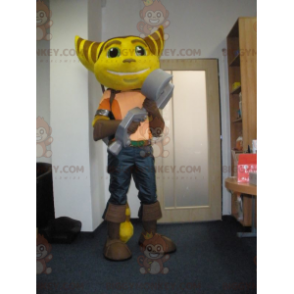 Costume de mascotte BIGGYMONKEY™ de Ratchet de félin jaune et