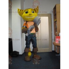 Costume mascotte BIGGYMONKEY™ con cricchetto gatto giallo e