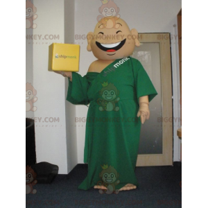Leende munk BIGGYMONKEY™ maskotkostume klædt ud med grøn tunika