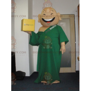 Leende munk BIGGYMONKEY™ maskotkostume klædt ud med grøn tunika