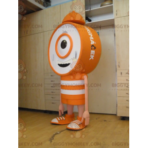 Fantasia de mascote gigante laranja e branco relógio