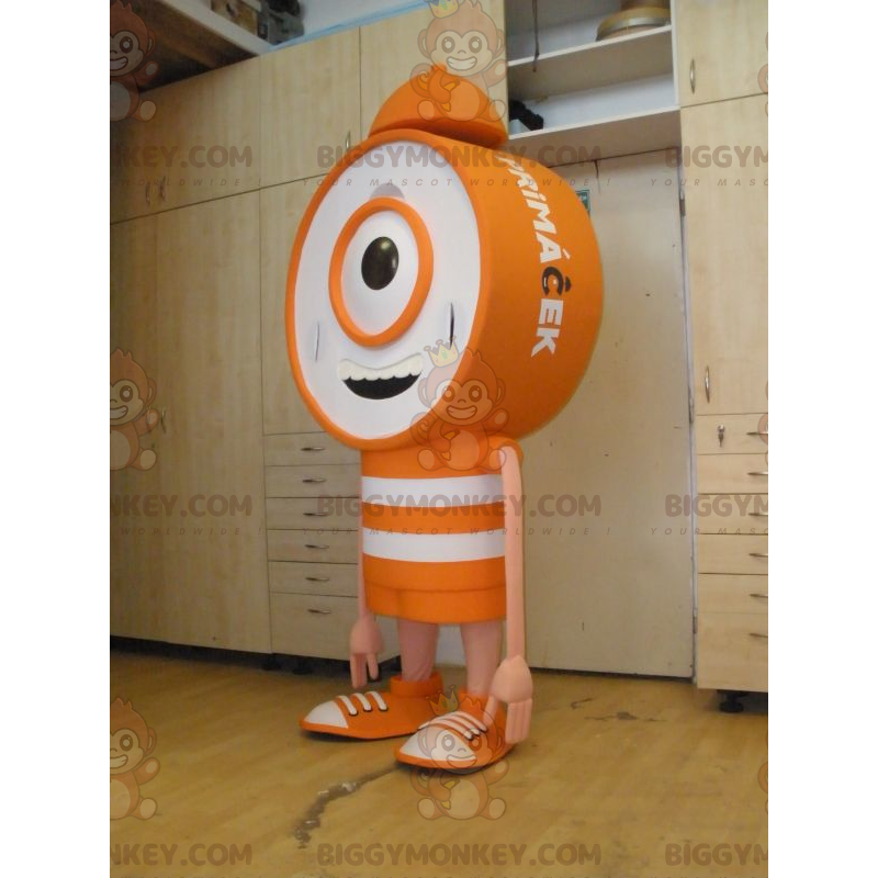 Costume da mascotte con sveglia gigante arancione e bianca con