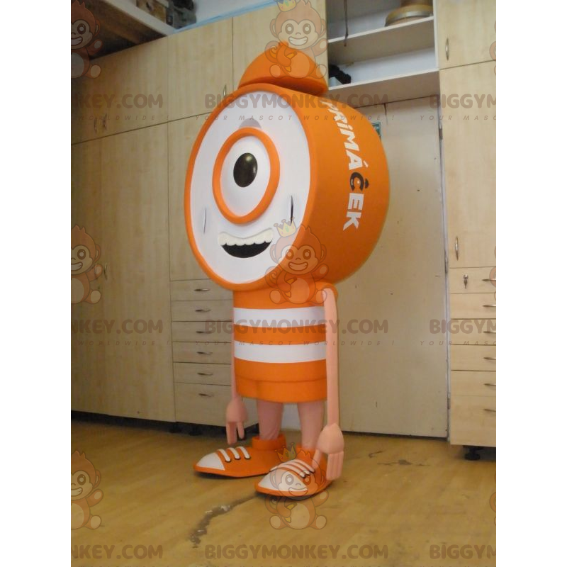 Fantasia de mascote gigante laranja e branco relógio