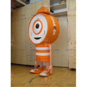 Costume da mascotte con sveglia gigante arancione e bianca con