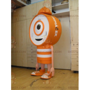 Fantasia de mascote gigante laranja e branco relógio