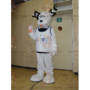 Costume de mascotte BIGGYMONKEY™ de chien blanc et noir doux