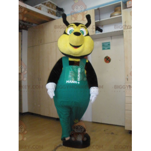 BIGGYMONKEY™ Maskotdräkt Svart och gult bi med grön overall -