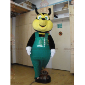 BIGGYMONKEY™ maskotkostume Sort og gul bi med grønne overalls -