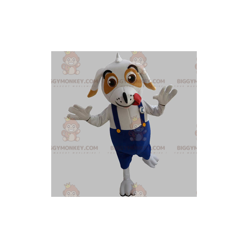 Costume de mascotte BIGGYMONKEY™ de chien blanc et marron avec