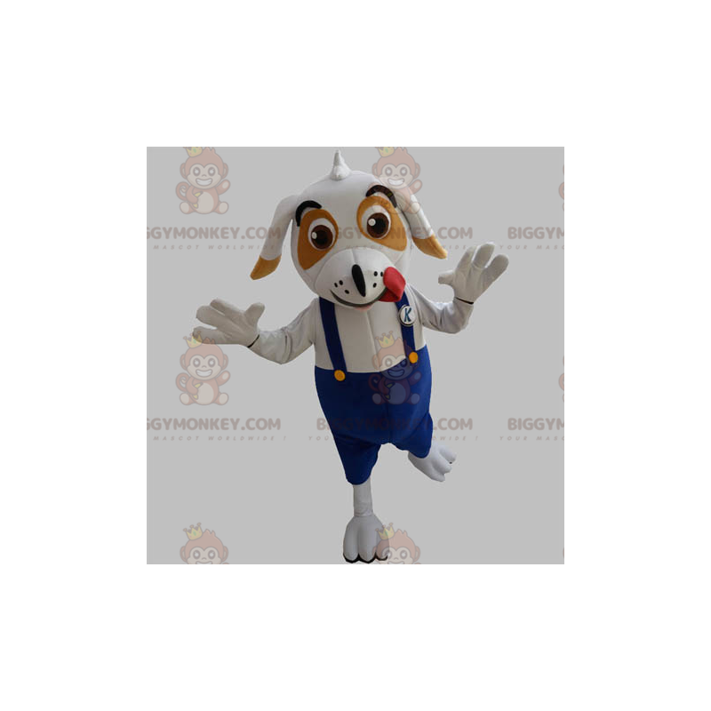 White and Brown Dog BIGGYMONKEY™ Mascot Costume with Overalls –