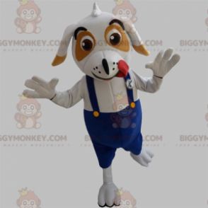 Vit och brun hund BIGGYMONKEY™ maskotdräkt med overall -