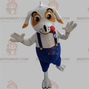 White and Brown Dog BIGGYMONKEY™ Mascot Costume with Overalls –