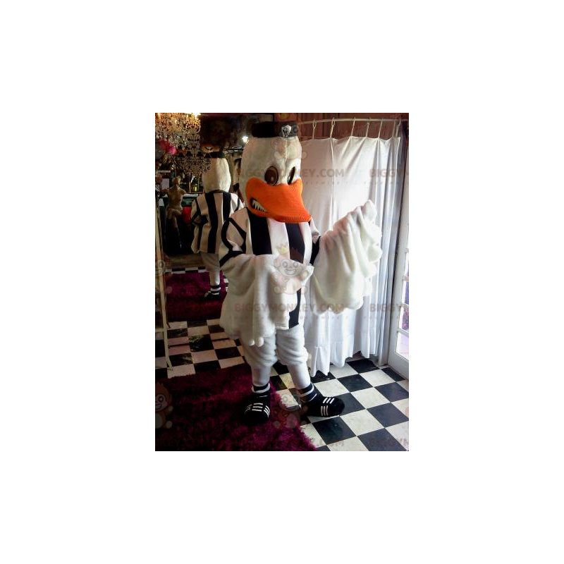 Weißes Enten-BIGGYMONKEY™-Maskottchen-Kostüm mit Fußballtrikot