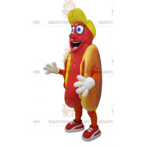 Disfraz de mascota BIGGYMONKEY™ de hot dog codicioso sonriente
