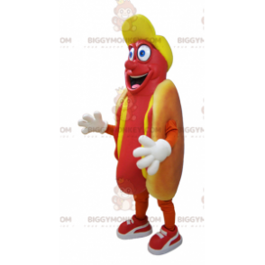 Disfraz de mascota BIGGYMONKEY™ de hot dog codicioso sonriente