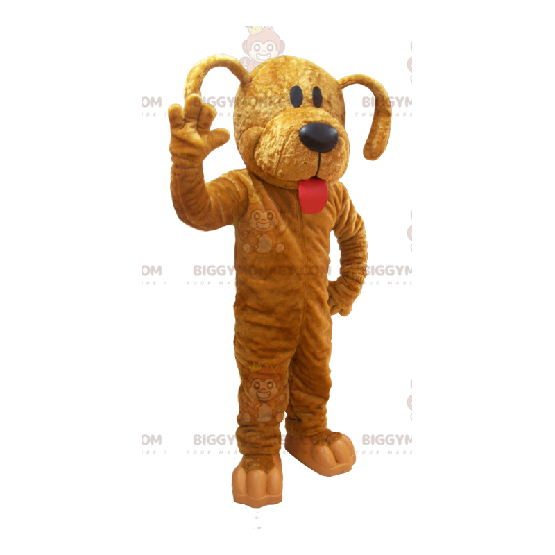Disfraz de mascota de perro marrón gigante con lengua grande