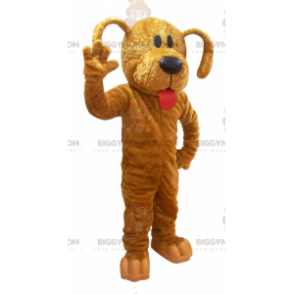 Disfraz de mascota de perro marrón gigante con lengua grande